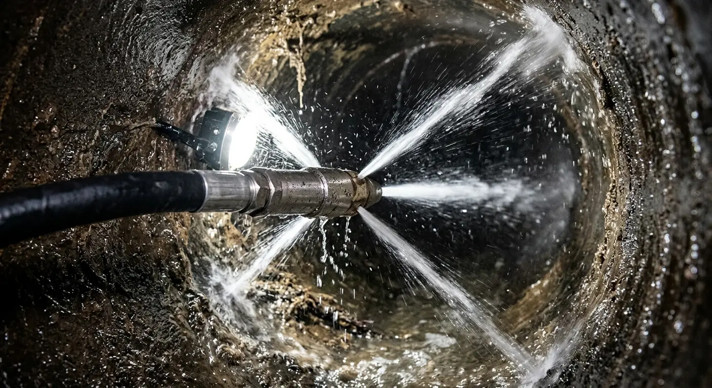 High-pressure hydro jetting nozzle cleaning sewer pipe for Sewer Line Relining in Country Walk
